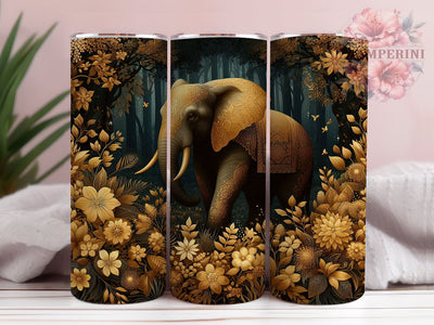 Gold Elephant Tumbler, Floral Elephant Wrap, 20oz Sublimation Design, Elephant Drinkware, Floral Tumbler Design, Unique Elephant Art, Digital Download Sublimation Li Zamperini 