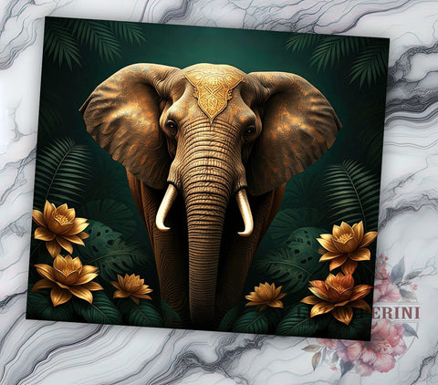 Gold Elephant Tumbler, Floral Elephant Wrap, 20oz Sublimation Design, Elephant Drinkware, Floral Tumbler Design, Unique Elephant Art, Digital Download Sublimation Li Zamperini 
