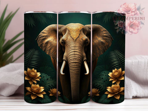 Gold Elephant Tumbler, Floral Elephant Wrap, 20oz Sublimation Design, Elephant Drinkware, Floral Tumbler Design, Unique Elephant Art, Digital Download Sublimation Li Zamperini 