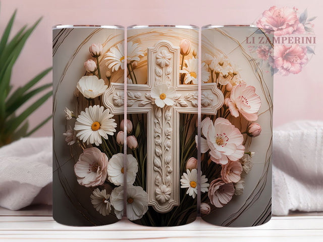 Gold Floral Faith Cross Tumbler, Easter Flower Tumbler, Stylish 20oz Wrap, Sublimation Design, Trendy Gift Idea, Faith Cross Wrap, Inspirational Easter Tumbler Sublimation Li Zamperini 