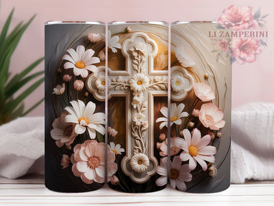 Gold Floral Faith Cross Tumbler, Easter Flower Tumbler, Stylish 20oz Wrap, Sublimation Design, Trendy Gift Idea, Faith Cross Wrap, Inspirational Easter Tumbler Sublimation Li Zamperini 