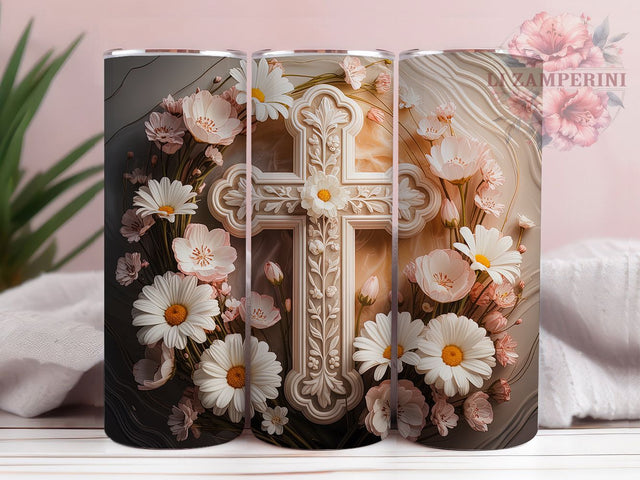 Gold Floral Faith Cross Tumbler, Easter Flower Tumbler, Stylish 20oz Wrap, Sublimation Design, Trendy Gift Idea, Faith Cross Wrap, Inspirational Easter Tumbler Sublimation Li Zamperini 