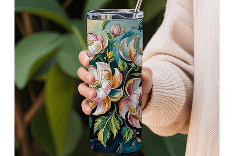 Gold Floral Teal 20oz Tumbler Wrap Sublimation DesignSVG 