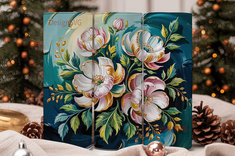 Gold Floral Teal 20oz Tumbler Wrap Sublimation DesignSVG 