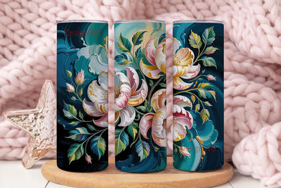 Gold Floral Teal 20oz Tumbler Wrap Sublimation DesignSVG 