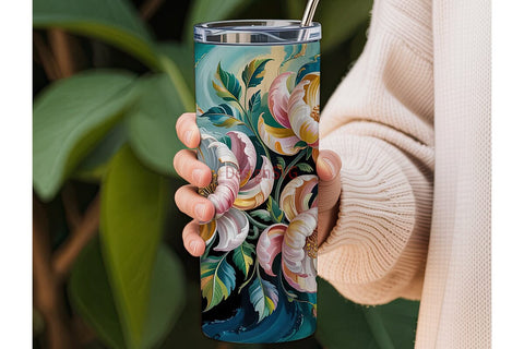 Gold Floral Teal 20oz Tumbler Wrap Sublimation DesignSVG 