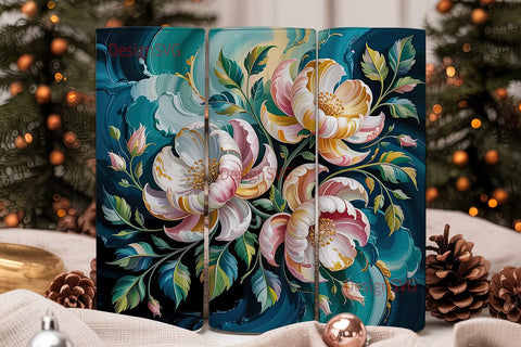 Gold Floral Teal 20oz Tumbler Wrap Sublimation DesignSVG 