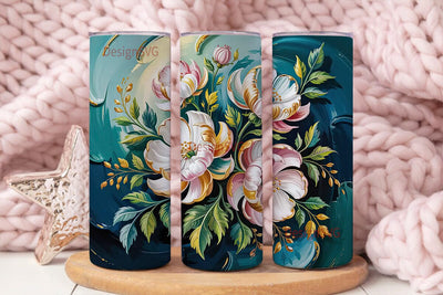 Gold Floral Teal 20oz Tumbler Wrap Sublimation DesignSVG 