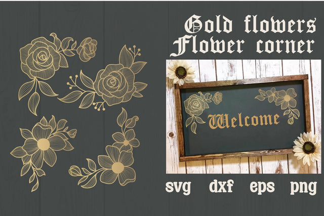 Gold flowers corner border svg, dxf, eps, png SVG dadan_pm 
