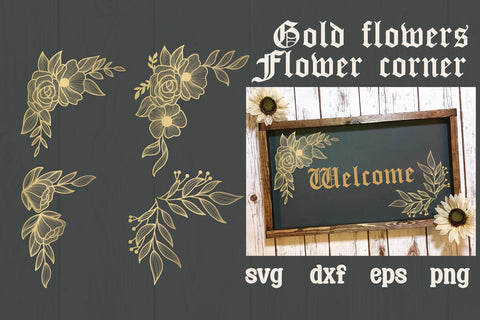 Gold flowers corner border svg, dxf, eps, png SVG dadan_pm 