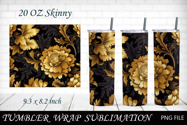 Gold flowers tumbler wrap, 20 oz floral tumbler sublimation Sublimation AnastasiyaArtDesign 