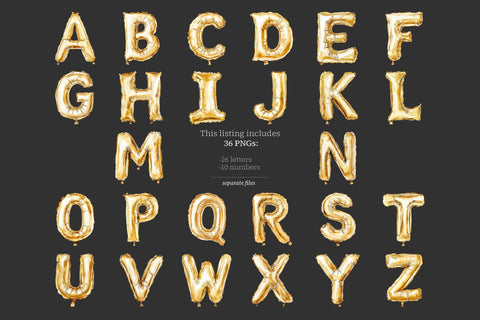 Gold Foil Alphabet Balloon Letters | Digital Gold Alphabet SVG GlamArtZhanna 