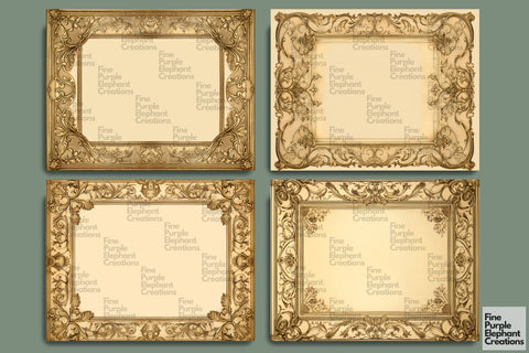 Gold Frame Paper Junk Journal Pages Digital Pattern Fine Purple Elephant Creations 