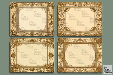 Gold Frame Paper Junk Journal Pages Digital Pattern Fine Purple Elephant Creations 