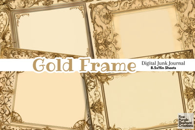 Gold Frame Paper Junk Journal Pages Digital Pattern Fine Purple Elephant Creations 
