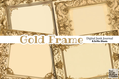 Gold Frame Paper Junk Journal Pages Digital Pattern Fine Purple Elephant Creations 