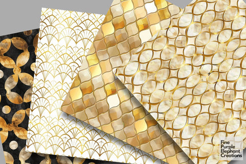 Gold Glam Digital Paper | Luxury Glitter Art Deco Digital Pattern Fine Purple Elephant Creations 