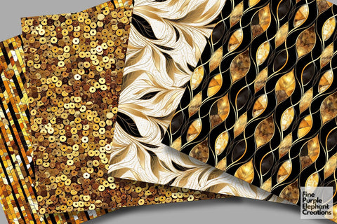 Gold Glam Digital Paper | Luxury Glitter Art Deco Digital Pattern Fine Purple Elephant Creations 