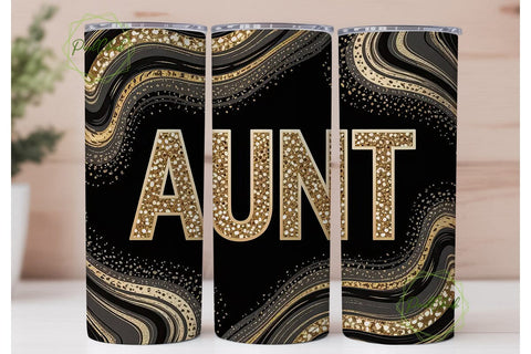 Gold Glitter Aunt Tumbler Design Sublimation PixelChick 