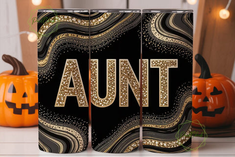 Gold Glitter Aunt Tumbler Design Sublimation PixelChick 