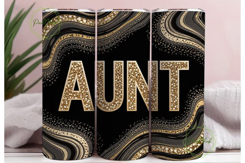 Gold Glitter Aunt Tumbler Design Sublimation PixelChick 