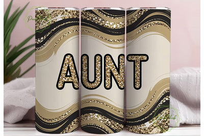 Gold Glitter Aunt Tumbler Design Sublimation PixelChick 