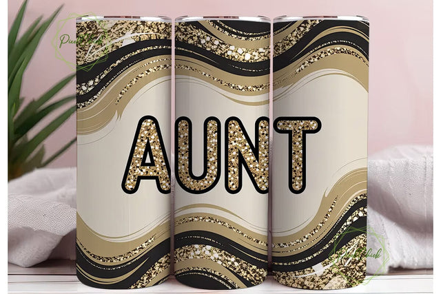 Gold Glitter Aunt Tumbler Design Sublimation PixelChick 