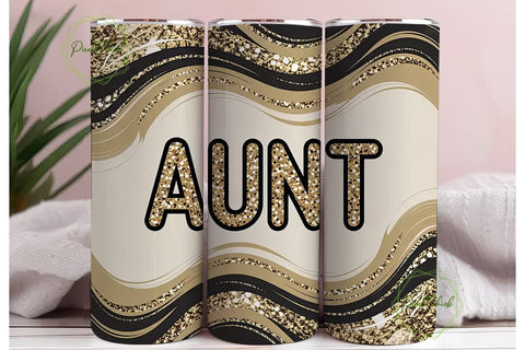 Gold Glitter Aunt Tumbler Design Sublimation PixelChick 