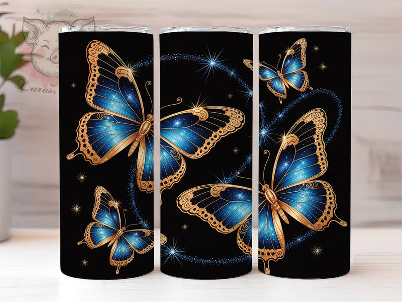Gold Glitter Butterfly Tumbler, Butterfly Art, Elegant Design, Sparkling Pattern, Nature Theme, 20Oz Tumbler, Sublimation Wrap Sublimation Lara' s Designs 