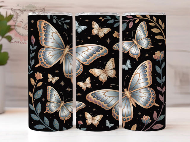 Gold Glitter Butterfly Tumbler, Butterfly Art, Elegant Design, Sparkling Pattern, Nature Theme, 20Oz Tumbler, Sublimation Wrap Sublimation Lara' s Designs 