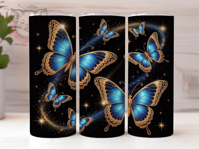 Gold Glitter Butterfly Tumbler, Butterfly Art, Elegant Design, Sparkling Pattern, Nature Theme, 20Oz Tumbler, Sublimation Wrap Sublimation Lara' s Designs 