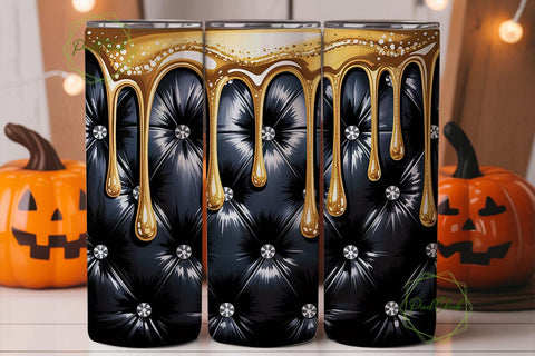 Gold Glitter Dripping Black Tufted PNG Sublimation PixelChick 
