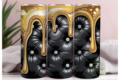 Gold Glitter Dripping Black Tufted PNG Sublimation PixelChick 
