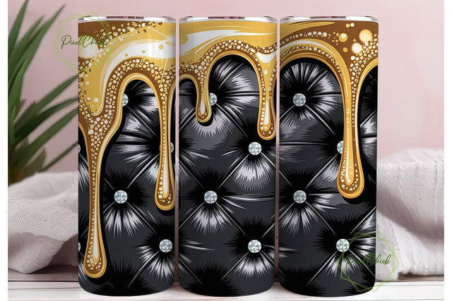 Gold Glitter Dripping Black Tufted PNG Sublimation PixelChick 