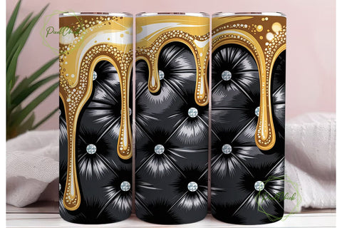 Gold Glitter Dripping Black Tufted PNG Sublimation PixelChick 