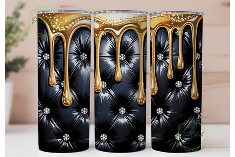 Gold Glitter Dripping Black Tufted PNG Sublimation PixelChick 