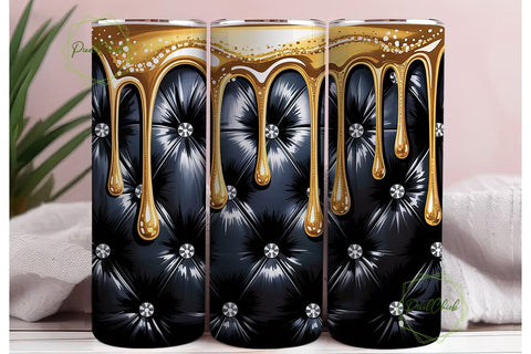 Gold Glitter Dripping Black Tufted PNG Sublimation PixelChick 