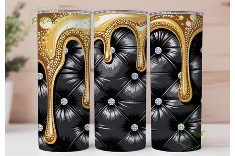 Gold Glitter Dripping Black Tufted PNG Sublimation PixelChick 