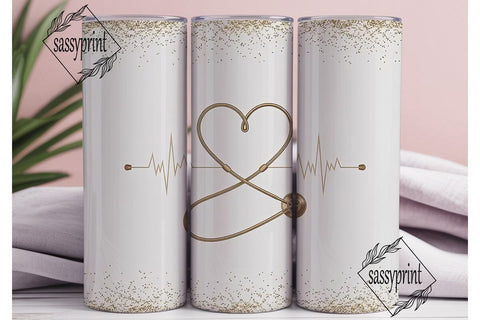 Gold Glitter Heart Stethoscope Tumbler Sublimation sassyprint 