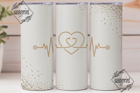 Gold Glitter Heart Stethoscope Tumbler Sublimation sassyprint 