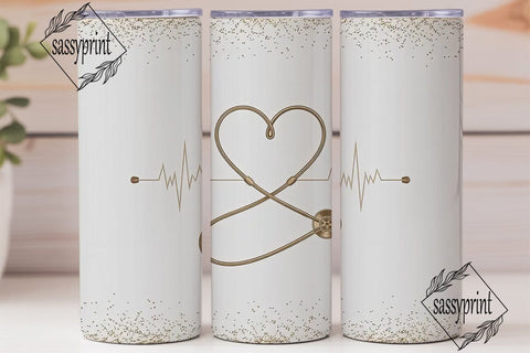 Gold Glitter Heart Stethoscope Tumbler Sublimation sassyprint 