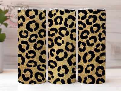 Gold Glitter Leopard 20oz Tumbler Wrap, Gold Glitter, Black Background, Leopard Print, Animal Print Wrap, 20oz Tumbler Wrap, Sublimation PNG Sublimation Lara' s Designs 