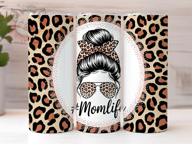 Gold Glitter Leopard Mom Tumbler, Leopard Print Mom Life, Messy Bun Tumbler, 20oz Sublimation Design, Sparkle Mom Life Wrap, Leopard Mom Cup, Glitter Mom Wrap Sublimation Lara' s Designs 
