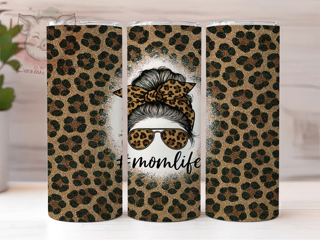 Gold Glitter Leopard Mom Tumbler, Leopard Print Mom Life, Messy Bun Tumbler, 20oz Sublimation Design, Sparkle Mom Life Wrap, Leopard Mom Cup, Glitter Mom Wrap Sublimation Lara' s Designs 