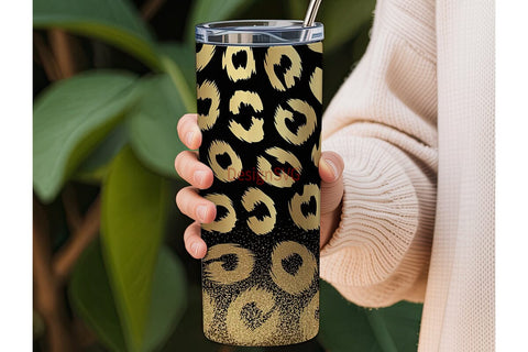 Gold Glitter Leopard Print 20oz Tumbler Sublimation DesignSVG 