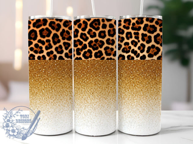 Gold Glitter Leopard Print Tumbler Wrap, 20oz Sublimation Design, Seamless Pattern Tumbler, Animal Print Tumbler, Glamorous Tumbler, Stylish Drinkware Sublimation Sublimation ToriDesigns 