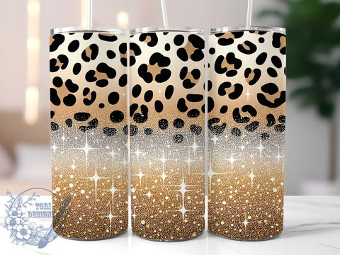 Gold Glitter Leopard Print Tumbler Wrap, 20oz Sublimation Design, Seamless Pattern Tumbler, Animal Print Tumbler, Glamorous Tumbler, Stylish Drinkware Sublimation Sublimation ToriDesigns 