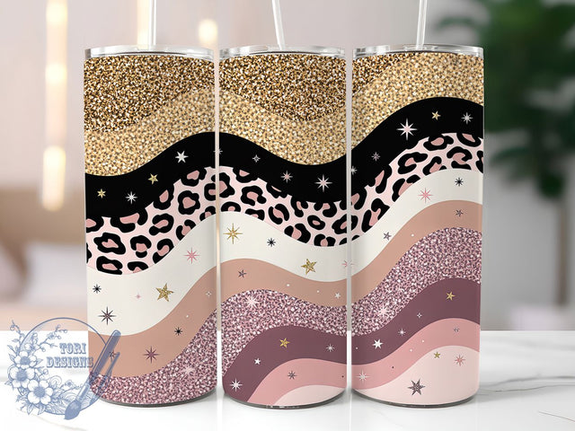 Gold Glitter Leopard Tumbler, Ombre Wrap, Leopard Print, Sublimation Art, 20oz Tumbler, Bold Design, Stylish Pattern Sublimation ToriDesigns 