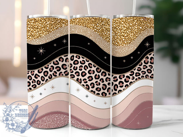 Gold Glitter Leopard Tumbler, Ombre Wrap, Leopard Print, Sublimation Art, 20oz Tumbler, Bold Design, Stylish Pattern Sublimation ToriDesigns 