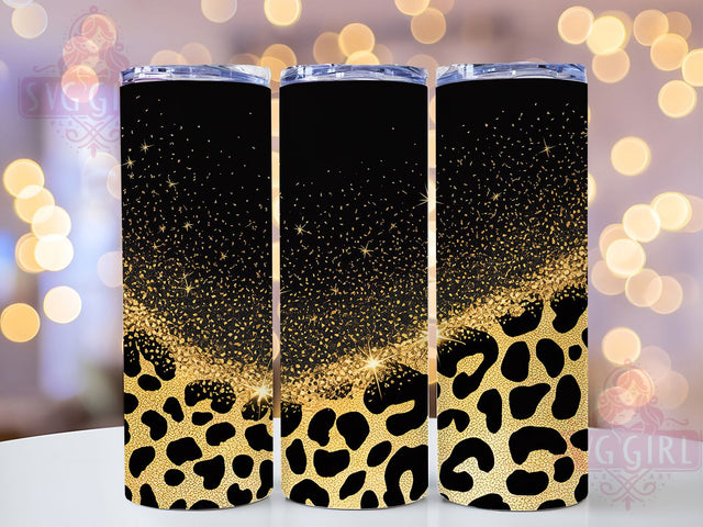 Gold Glitter Leopard Tumbler Wrap, Gold Leopard Sublimation Design, Glam Animal Print Drinkware, 20oz Skinny Tumbler Wrap, Sparkly Leopard Wrap, Chic Safari Sublimation, Metallic Leopard Print Tumbler Sublimation SvggirlplusArt 